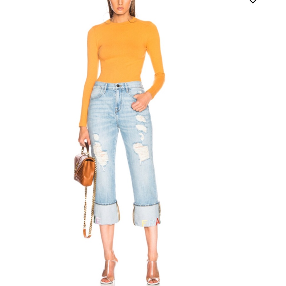 Frame Denim Embroidered Cuff Blue Jeans